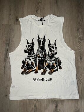 Brand Makers Dog Graphic Sleeveless Tank Top White Size M Cotton Blend NWT